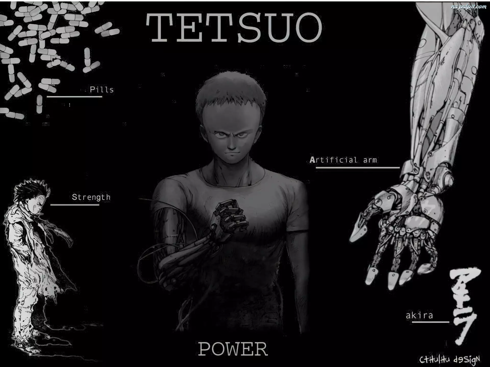 tetsuo, napis, ręka, Akira, postać