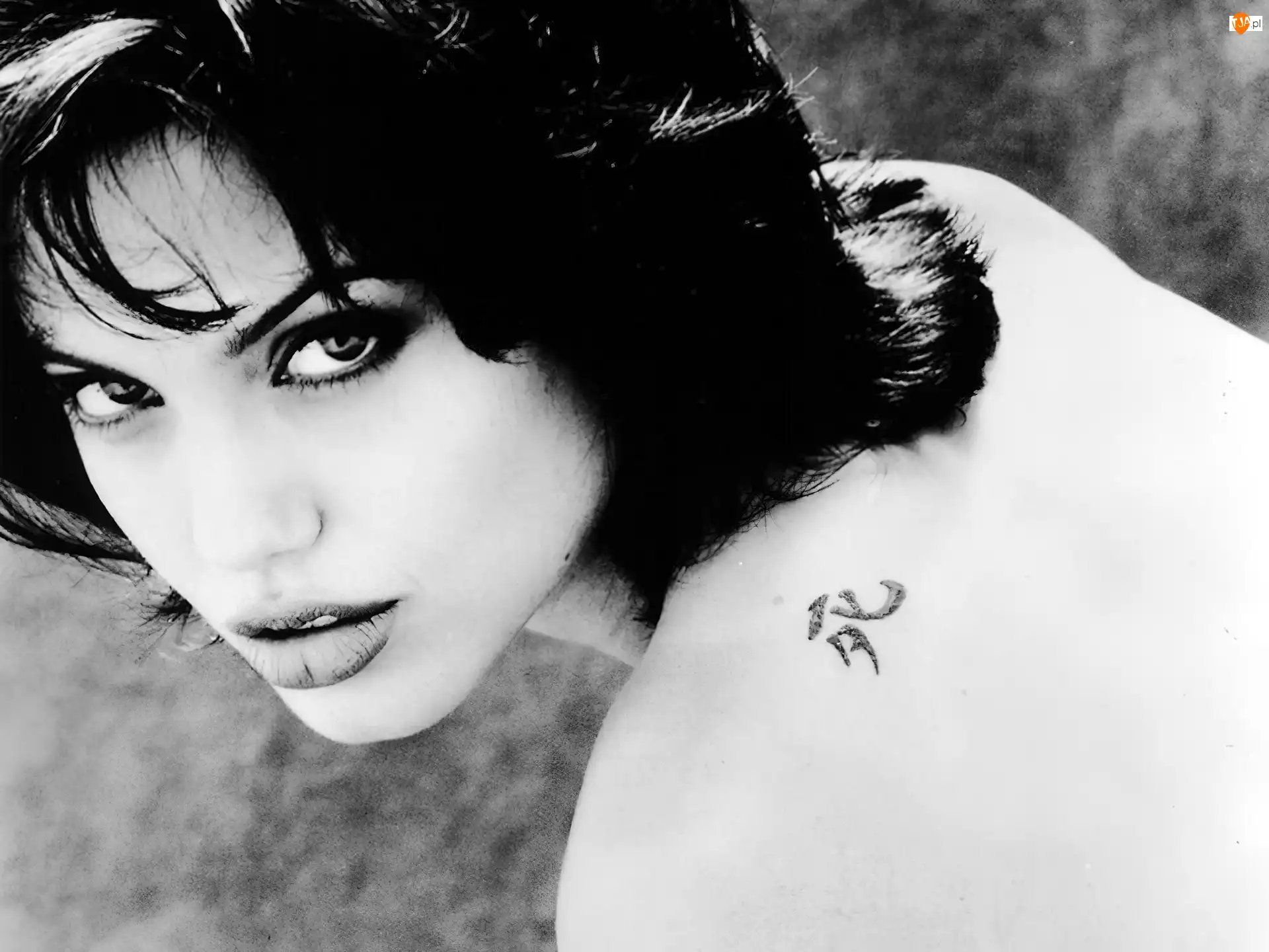 tatuaż, Angelina Jolie, krótkie włosy