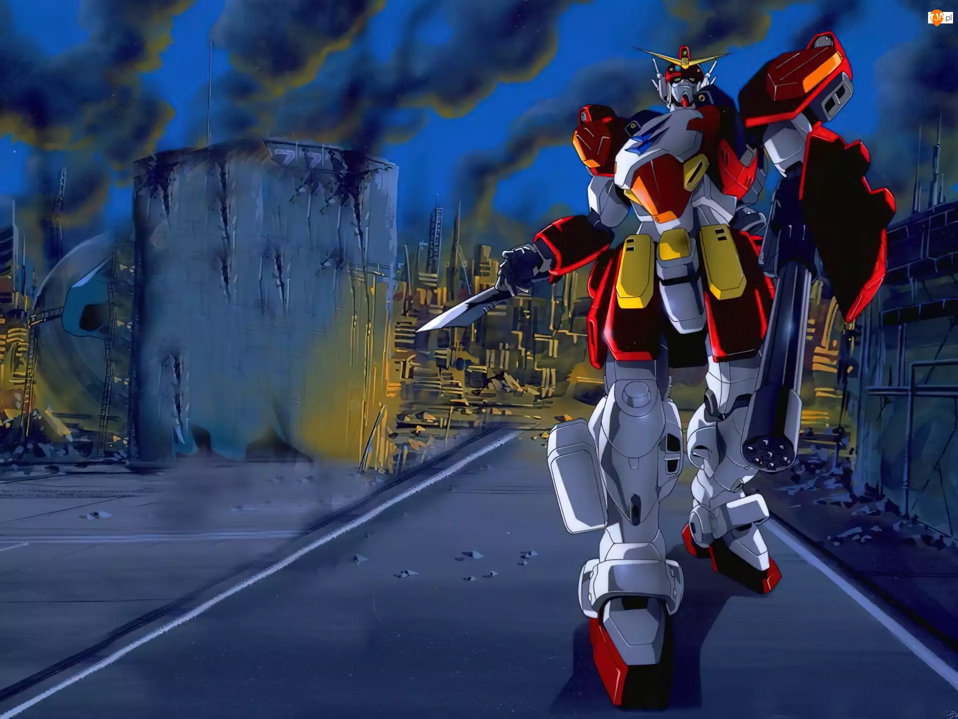 robot, ruiny, zniszczenie, Gundam Wing, miasto