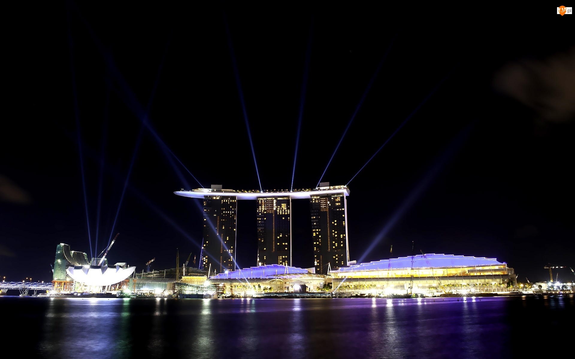 Nocą, Singapur, Marina Bay Sands, Panorama