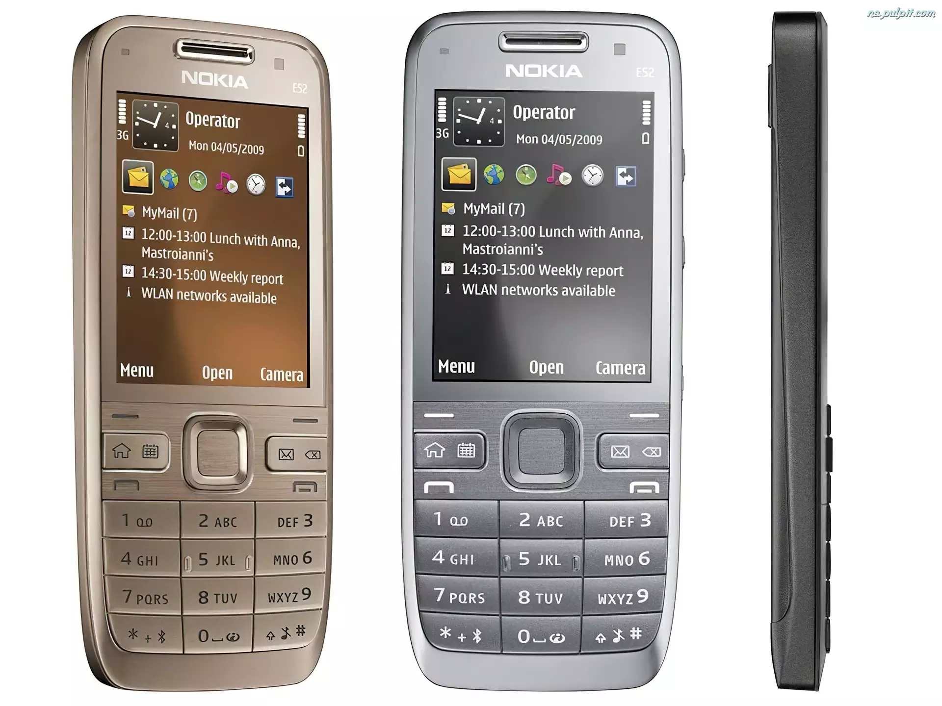 Bok, Nokia E52, Srebrna, Szara, Czarna
