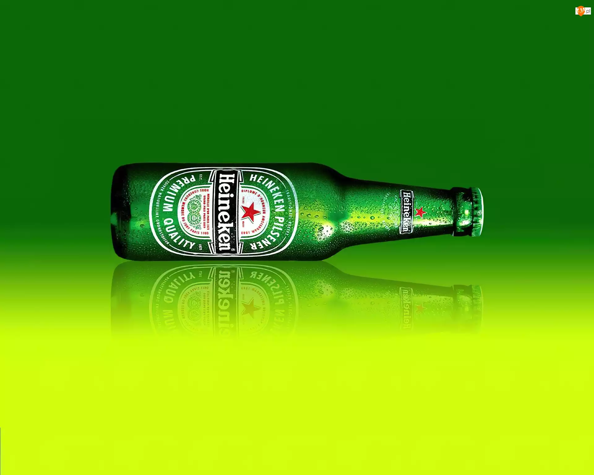Zielono, Tło, Heineken, Butelka, Żółte