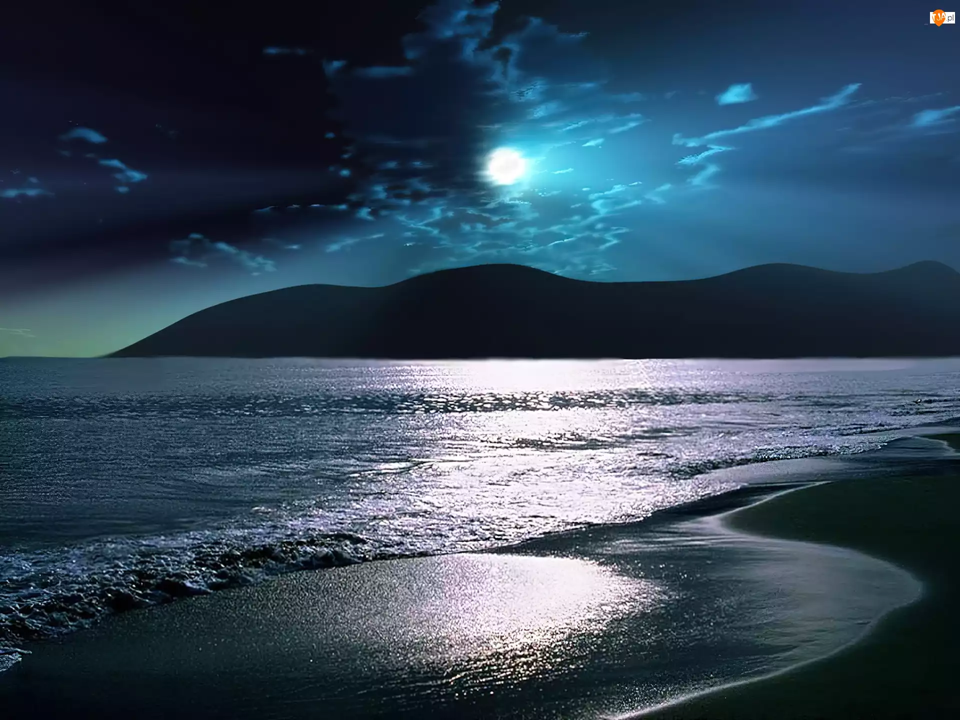 Księżyc, Plaża, Morze