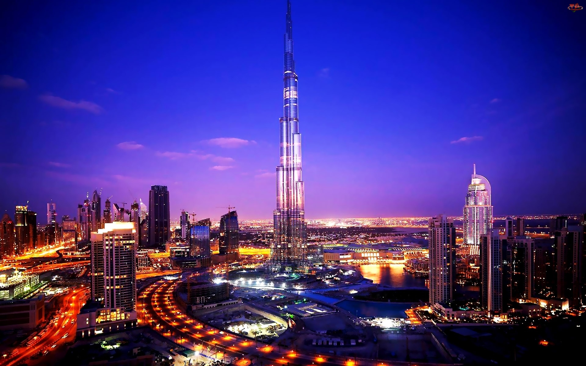 Burj Khalifa, Dubaju, Noc, Światła