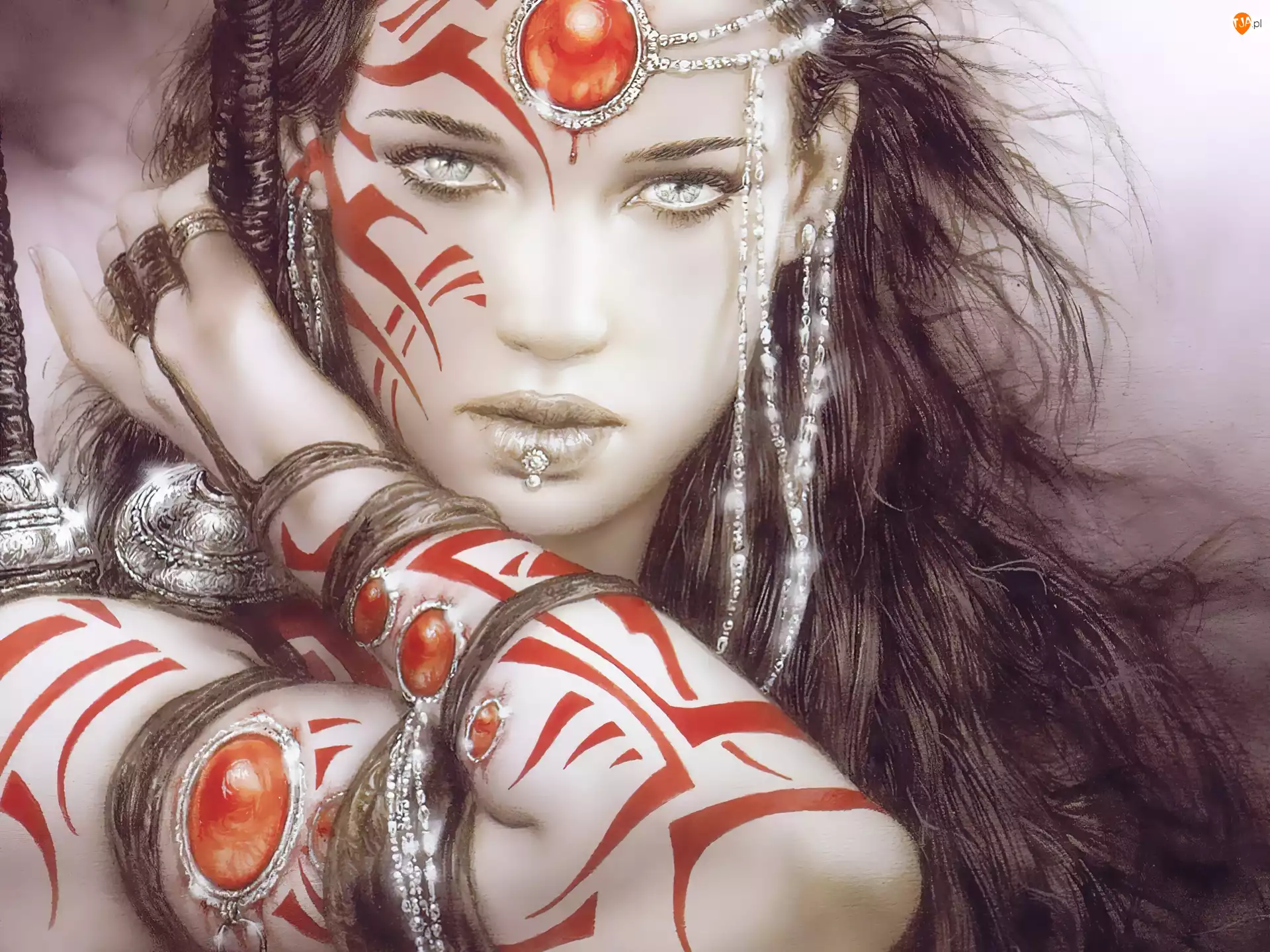 Kobieta, Tatuaże, Biżuteria, Czerwone