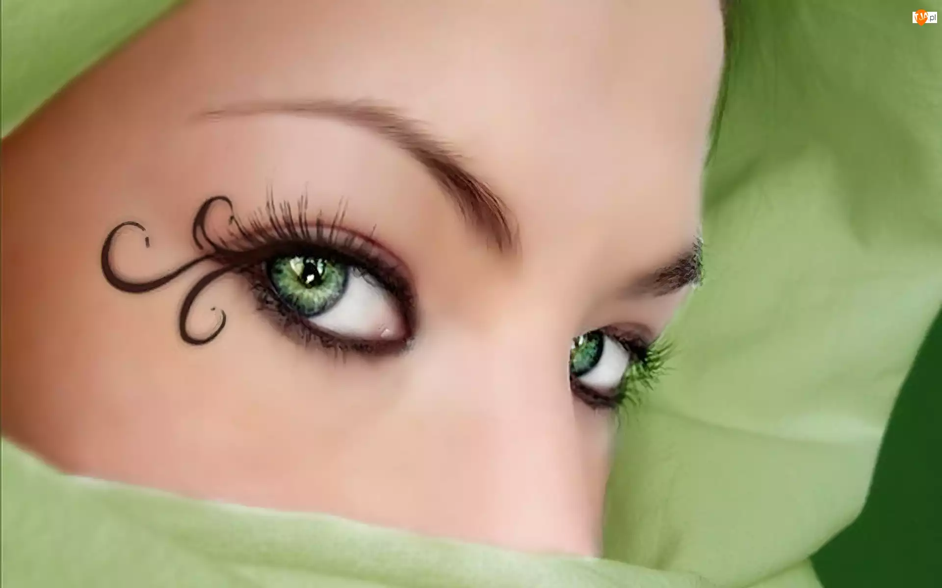 Wzorek, Kobieta, Oczy, Zielone, Makijaż
