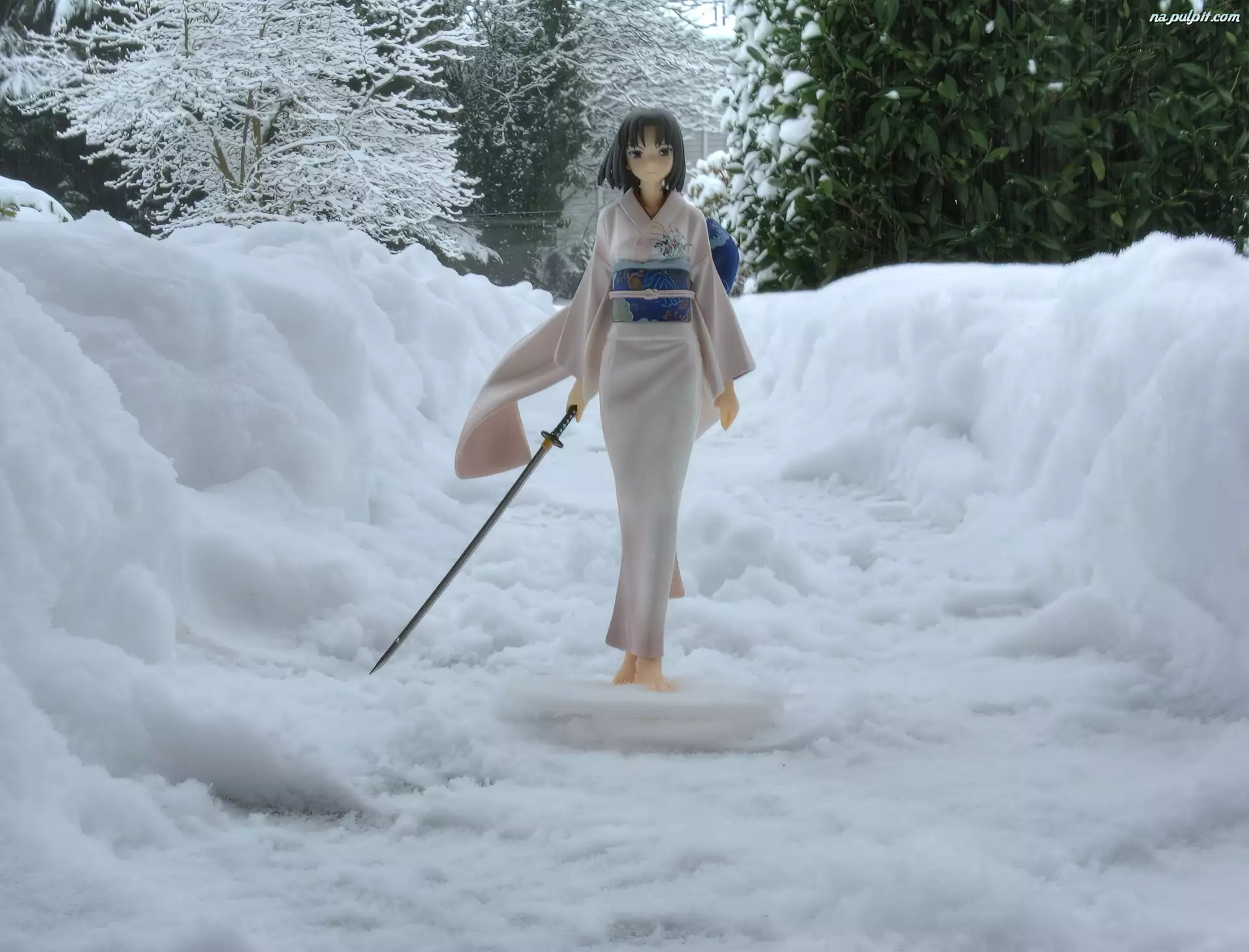 Anime, Dziewczyna, Zima, Śnieg, Figurka