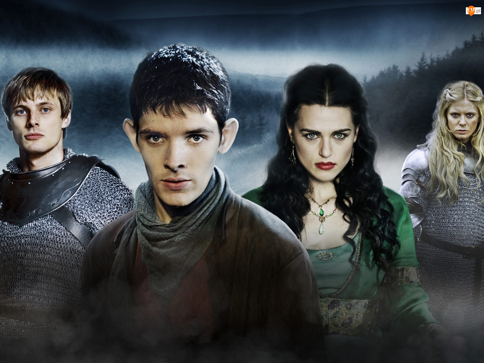 The Adventures of Merlin, Przygody Merlina, Morgana - Katie McGrath, Morgose - Emilia Fox, Merlin - Colin Morgan, Arthur - Bradley James