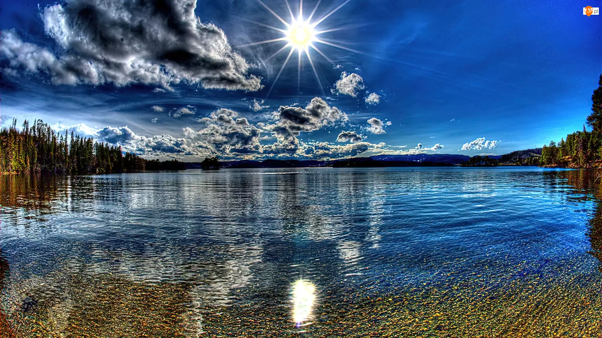 Jezioro, Słońce, Woda