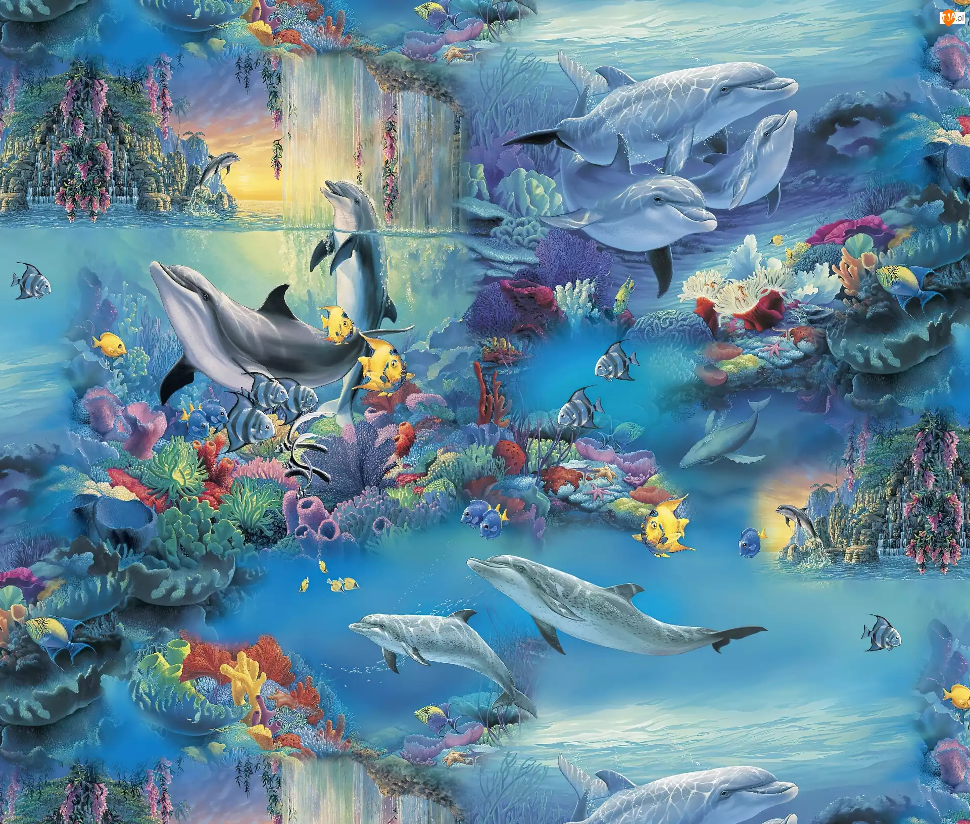 Fantasy, Delfiny, Ocean, Rybki, Art