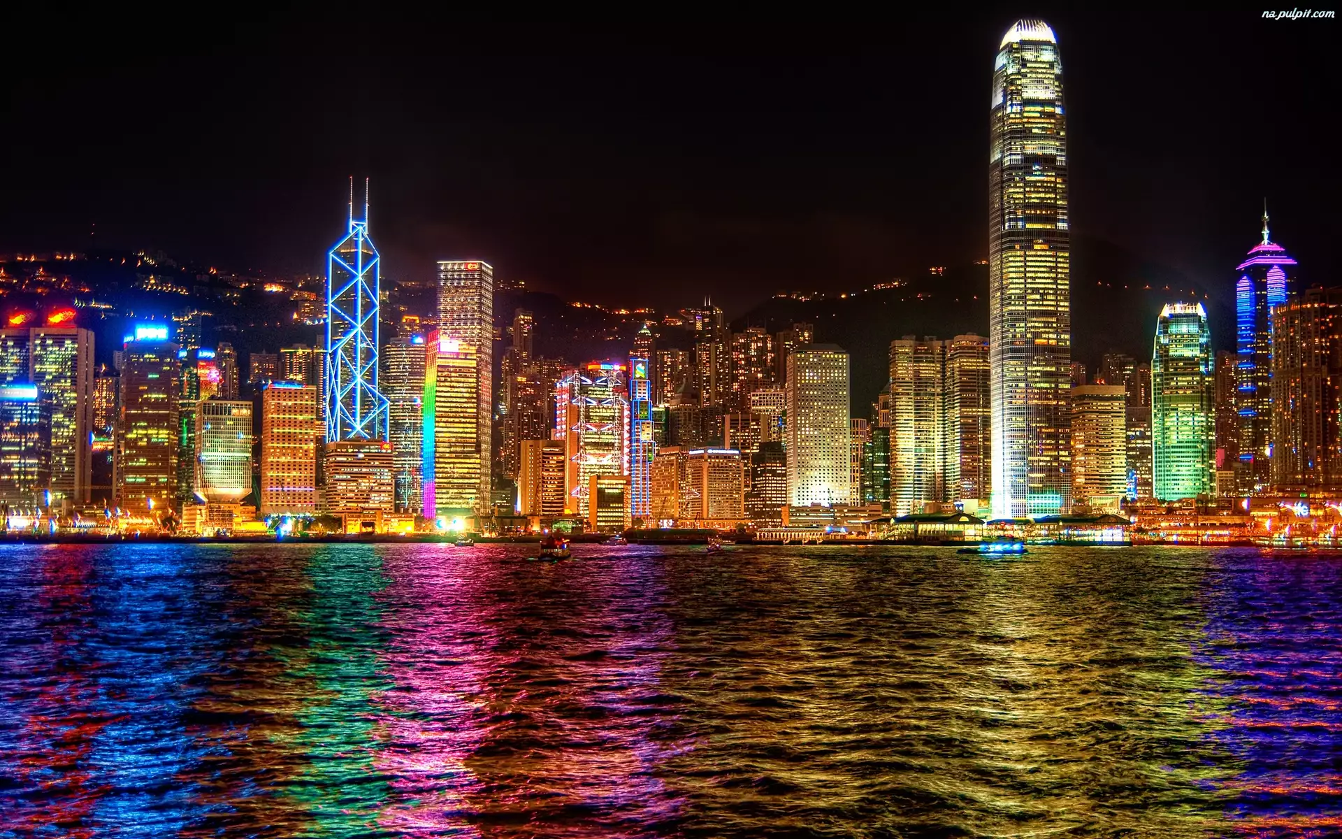 Miasto, Hong Kong, Oświetlone