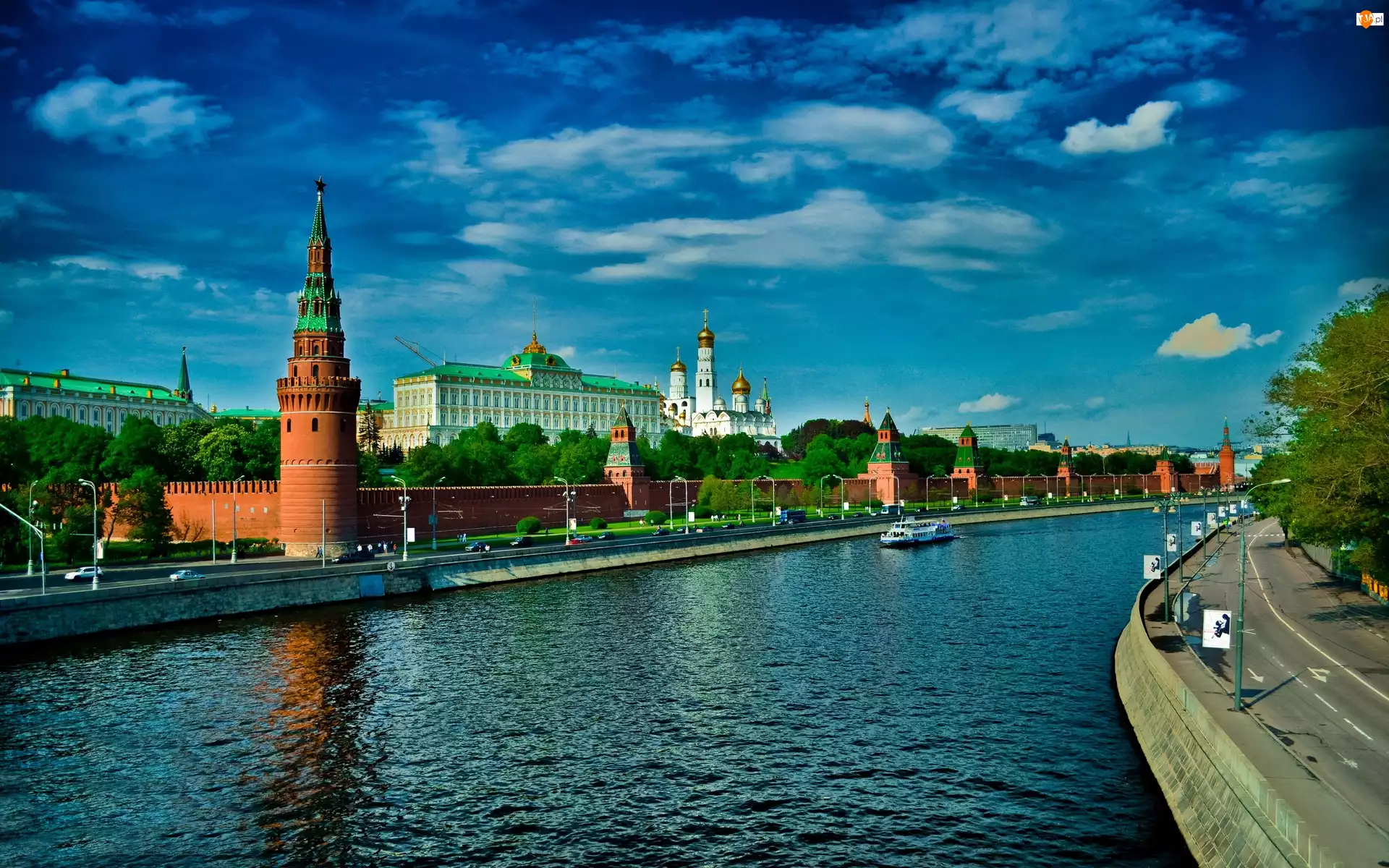 Rzeka, Moskwa, Czerwony, Kreml, Mur