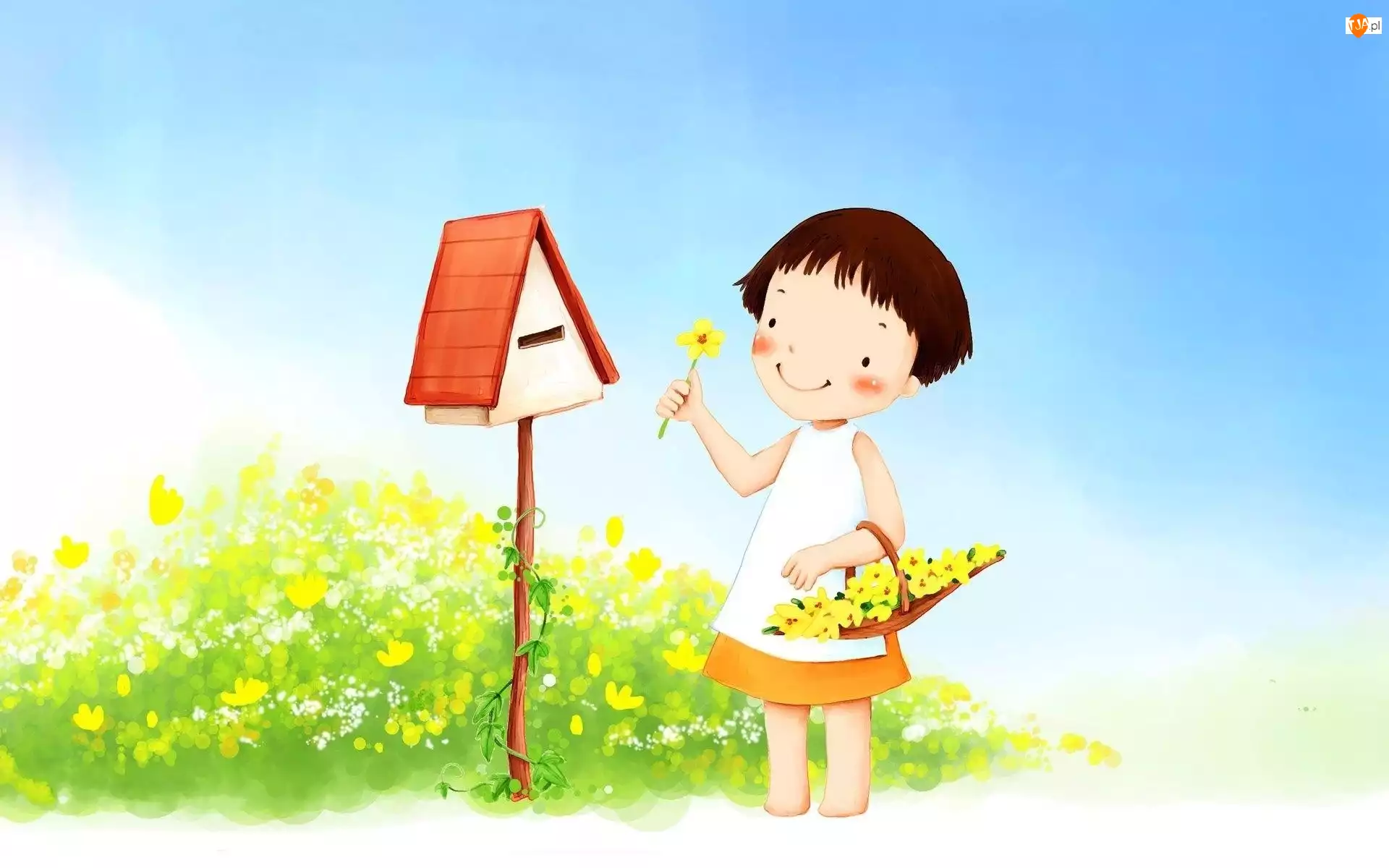 Kwiaty, Dziecko, Koszyk