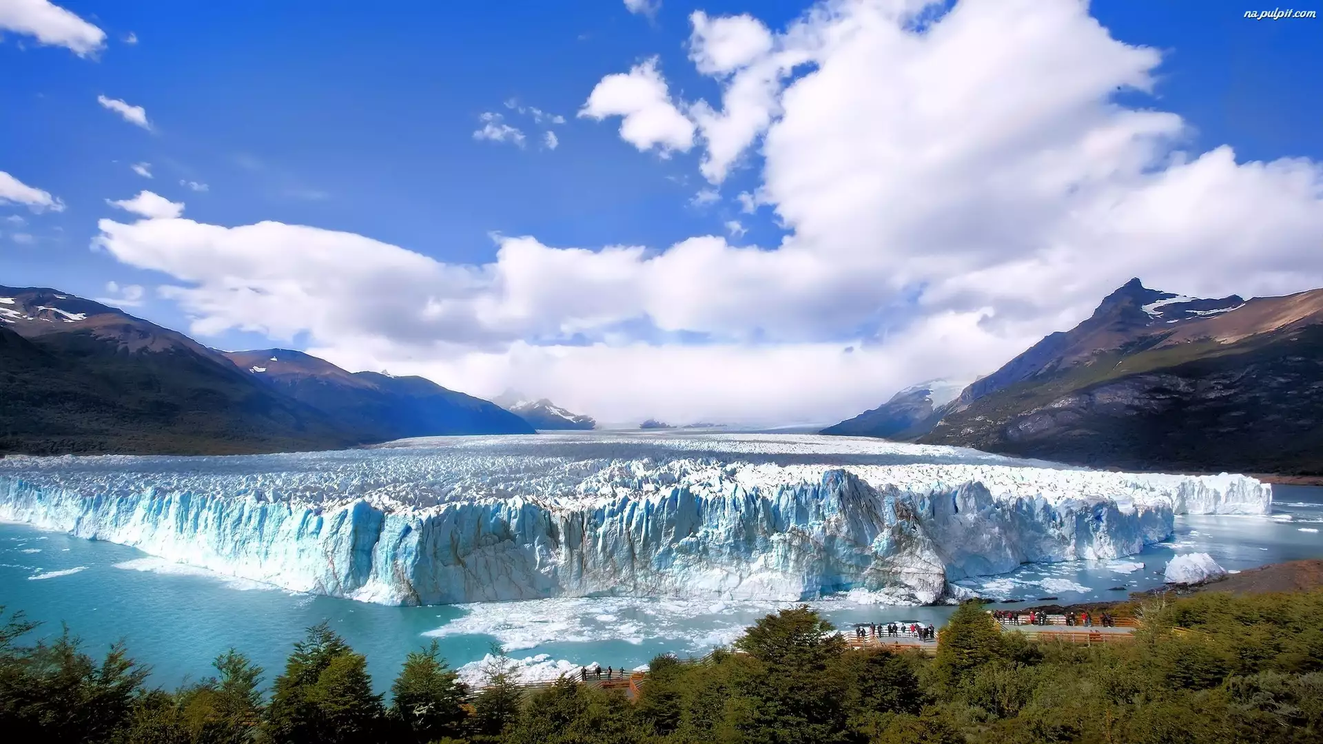 Lodowiec, Argentyna, Góry, Park Narodowy Los Glaciares, Perito Moreno, Drzewa