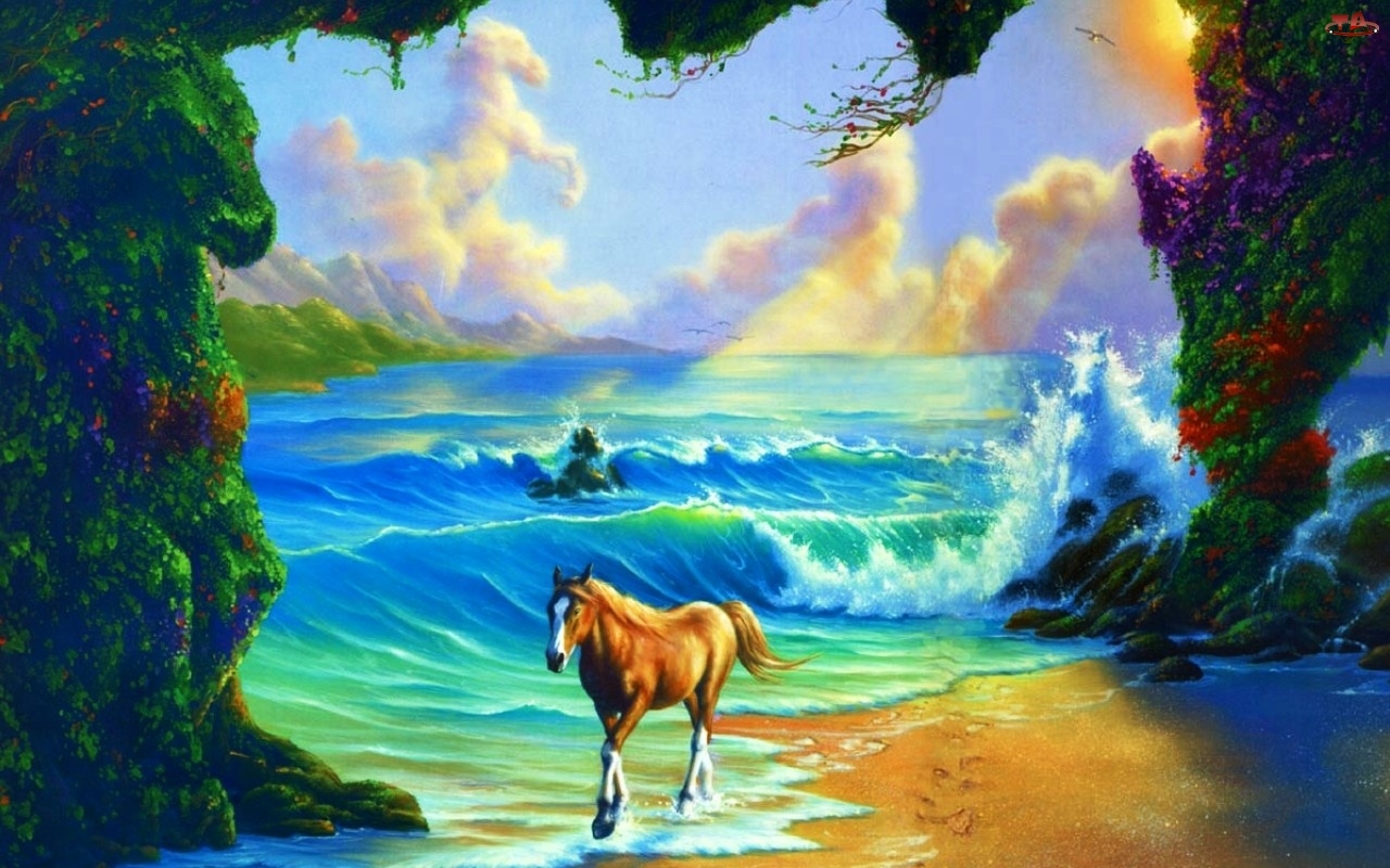 Plaża, Koń, Morze