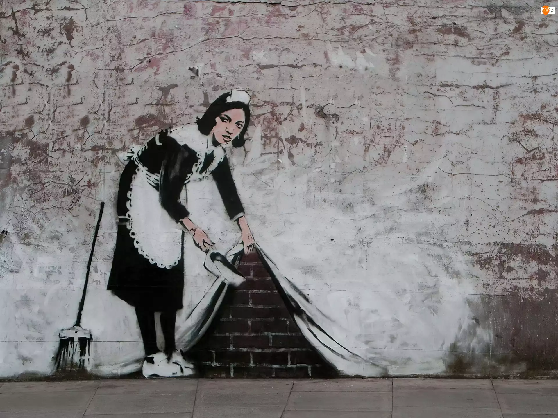 Banksy, Street art, Pokojówka, Sprzątająca, Mural