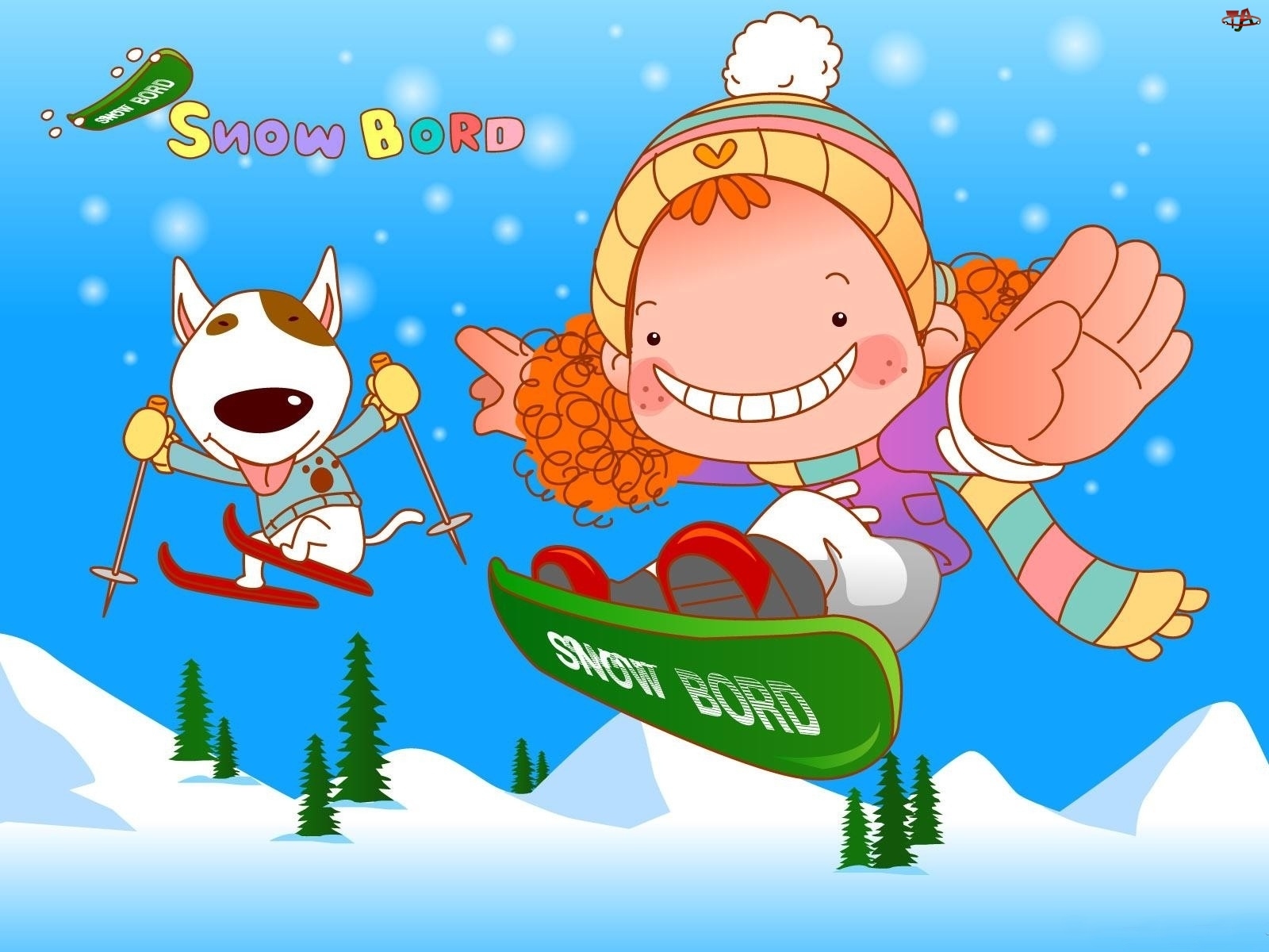 Dziecko, Snowboard, Śnieg, Zima, Pies