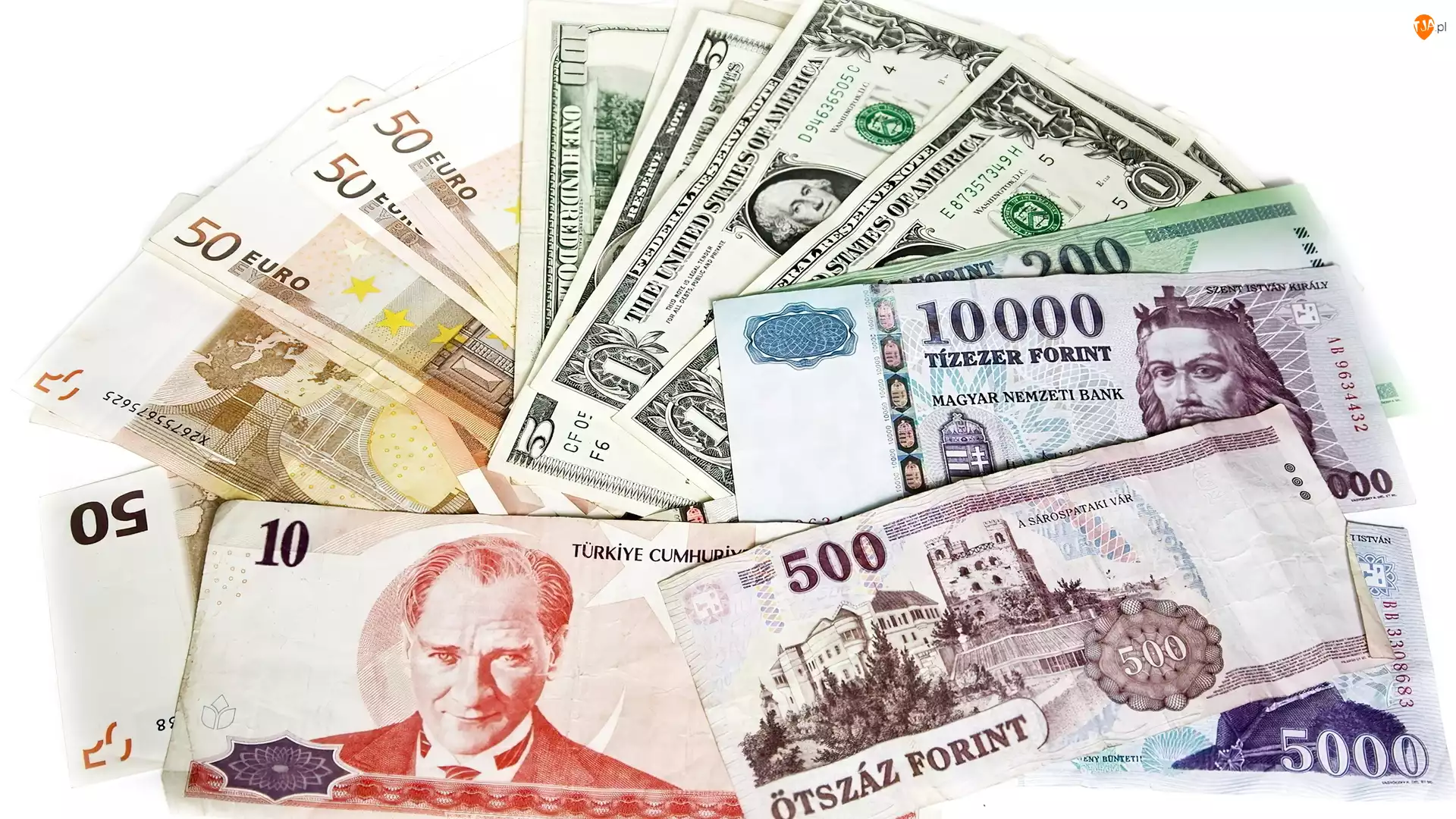 Euro, Banknoty, Dolary, Forinty
