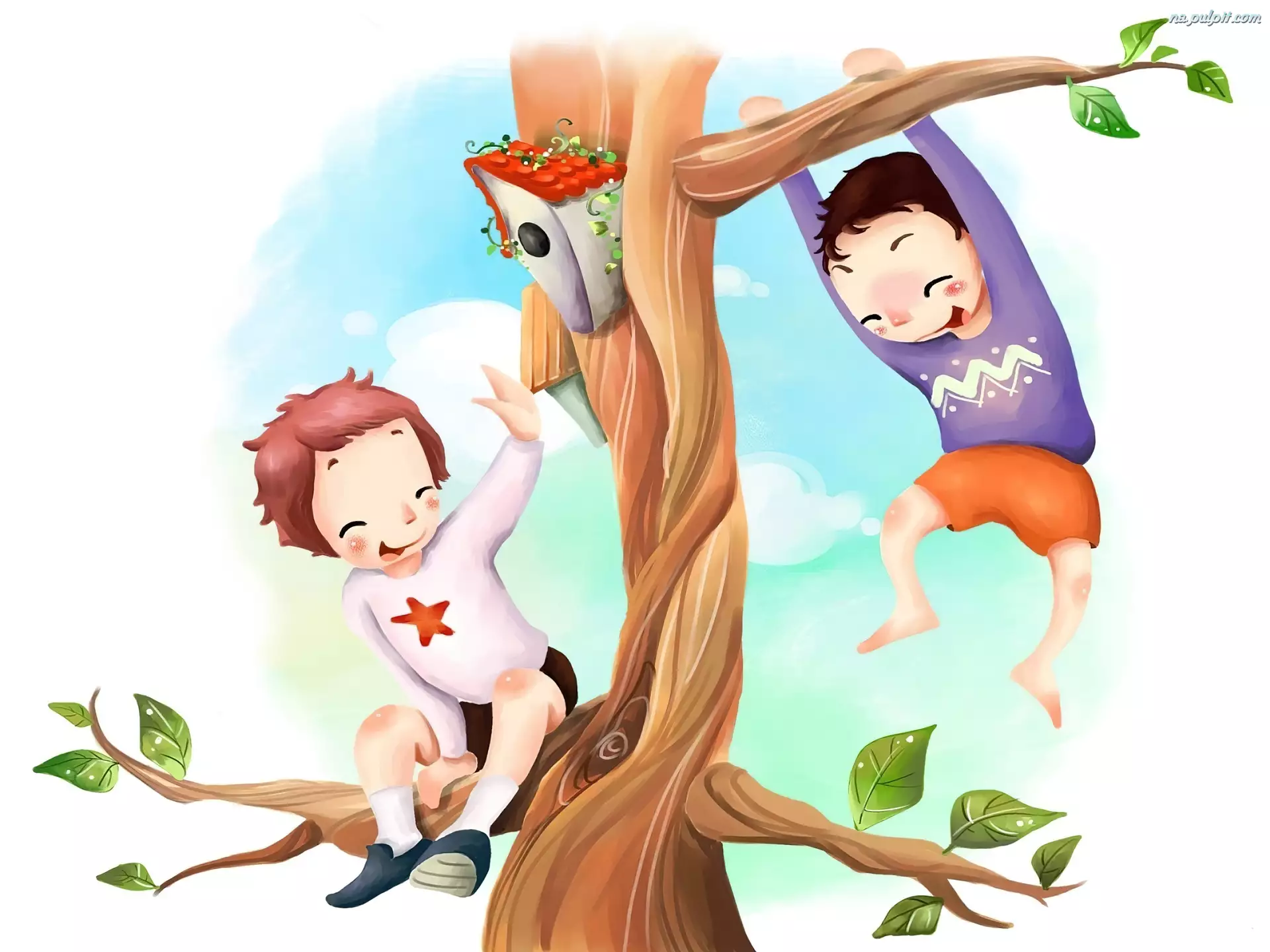 Zabawa, Dzieci, Drzewo