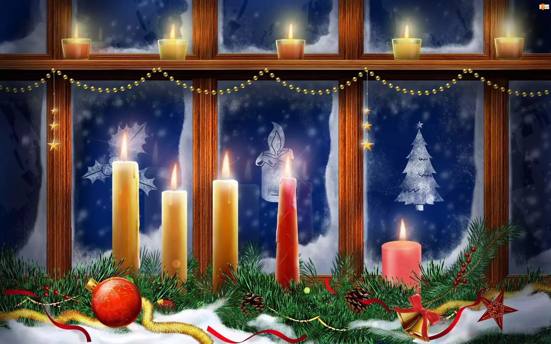 Świeczki, Okno, Boże, Dekoracja, Narodzenie, Ozdoby