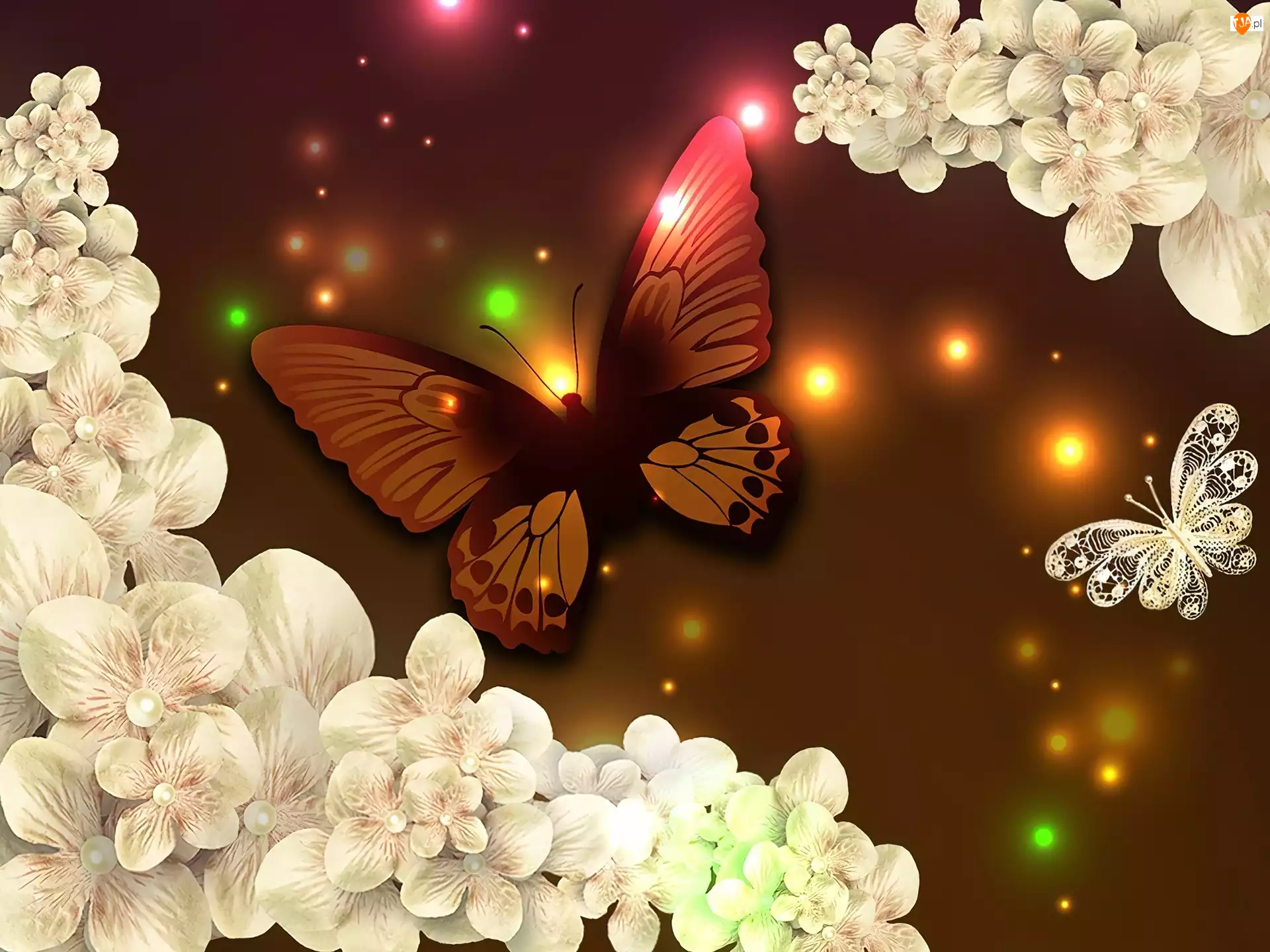 Światełka, Motyl, Kwiaty