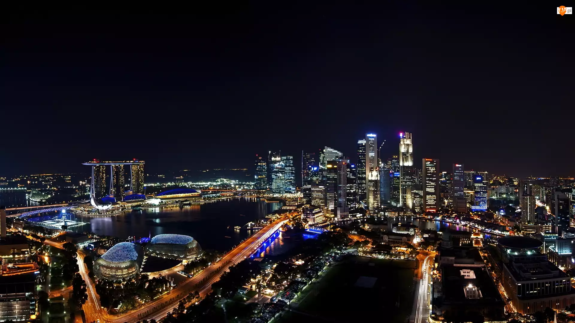 Singapur, Światła, Miasto, Noc