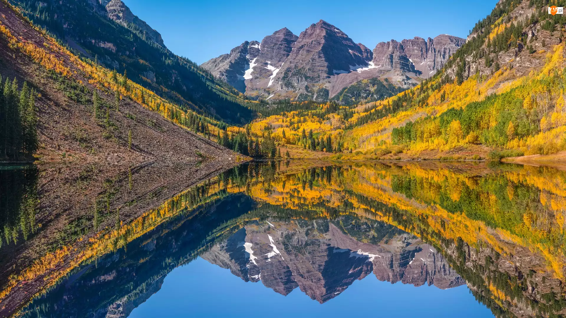 Szczyty Maroon Bells Jezioro Maroon Lake Stany Z